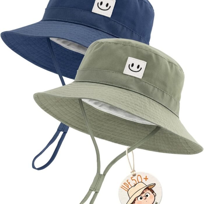 Baby Sun Hat Smile Face Toddler Bucket Hat UPF 50+ Boys Girls 0-5Y | Breathable Polyester-cotton Baby Sun Hat, Adjustable Buckle, Chin Strap, Smile Face, For Beach, Park, Daycare, Trips