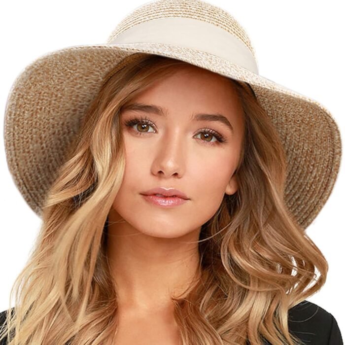 Womens Beach Sun Straw Hat Wide Brim UV Protection Travel Hat | Premium Paper Straw, Foldable Travel Design, Adjustable Sweatband, Windproof Chin Strap, Ideal For Beach Vacation