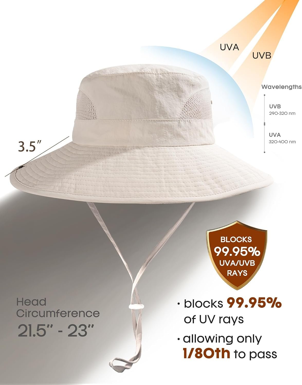 Womens Sun Hat with Ponytail Hole Beach Hiking Summer Wide Brim UPF 50+ Outdoor Protection Foldable Bucket Hat - Image 3