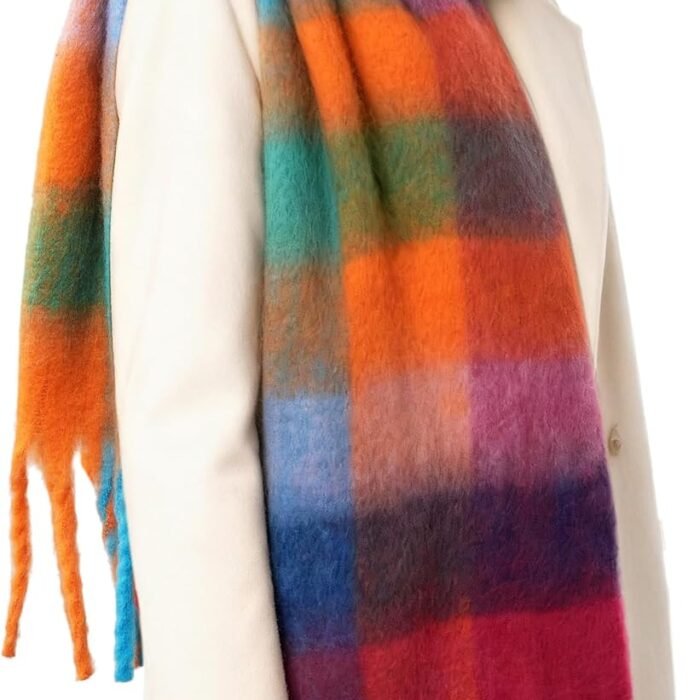 Winter Scarf for Women, Oversized Plaid Chunky Thick Blanket Scarves Warm Colorful Cold Weather Long Wrap