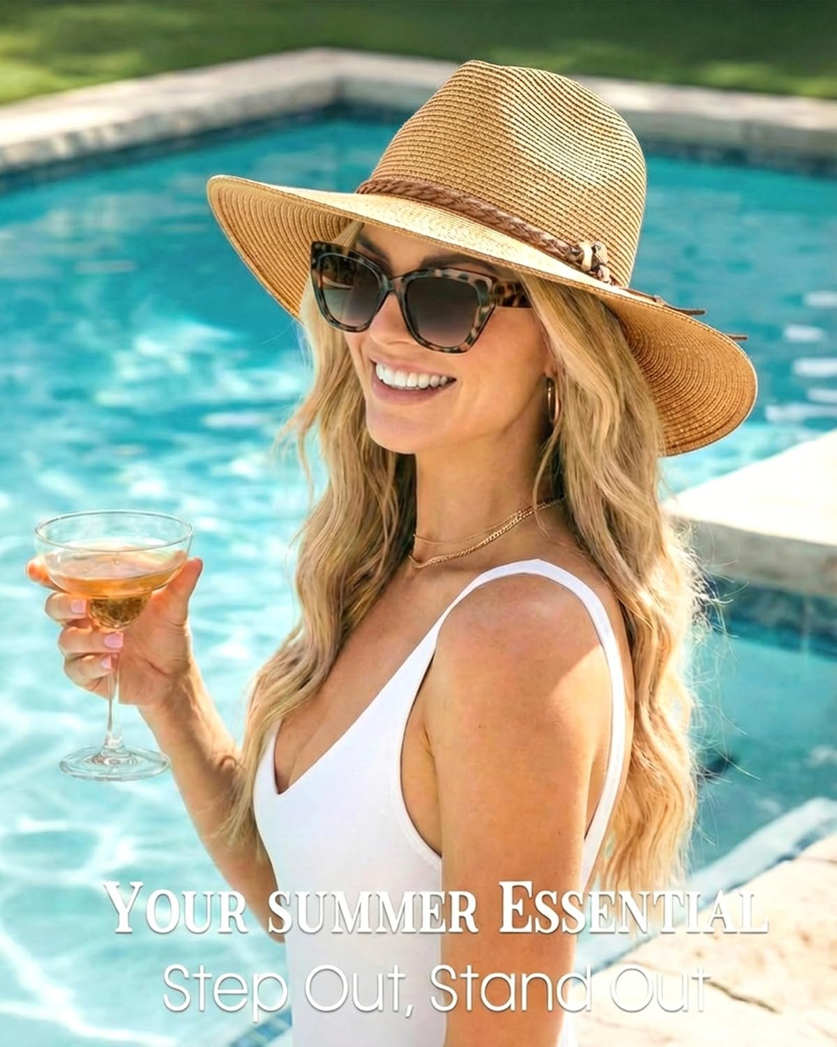 Womens Wide Brim Sun Hat Beach Panama Fedora Straw Summer | Packable for Travel, Braided Strap Decor, Adjustable Chin Cord, Breathable Sweatband, Ideal for Summer Vacations - Image 4