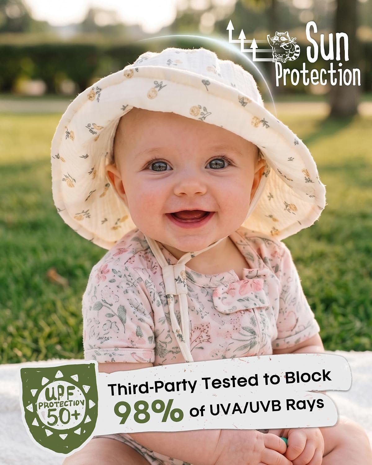 Baby Sun Hat Muslin Cotton Toddler Bucket Hat for Girls Boys Wide Brim UPF 50+ Summer Beach Hats - Image 4