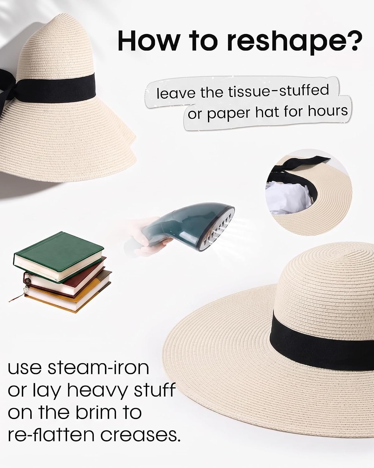 Womens Sun Straw Hat Wide Brim Summer Hat Foldable Packable Floppy Beach Hats for Women - Image 7