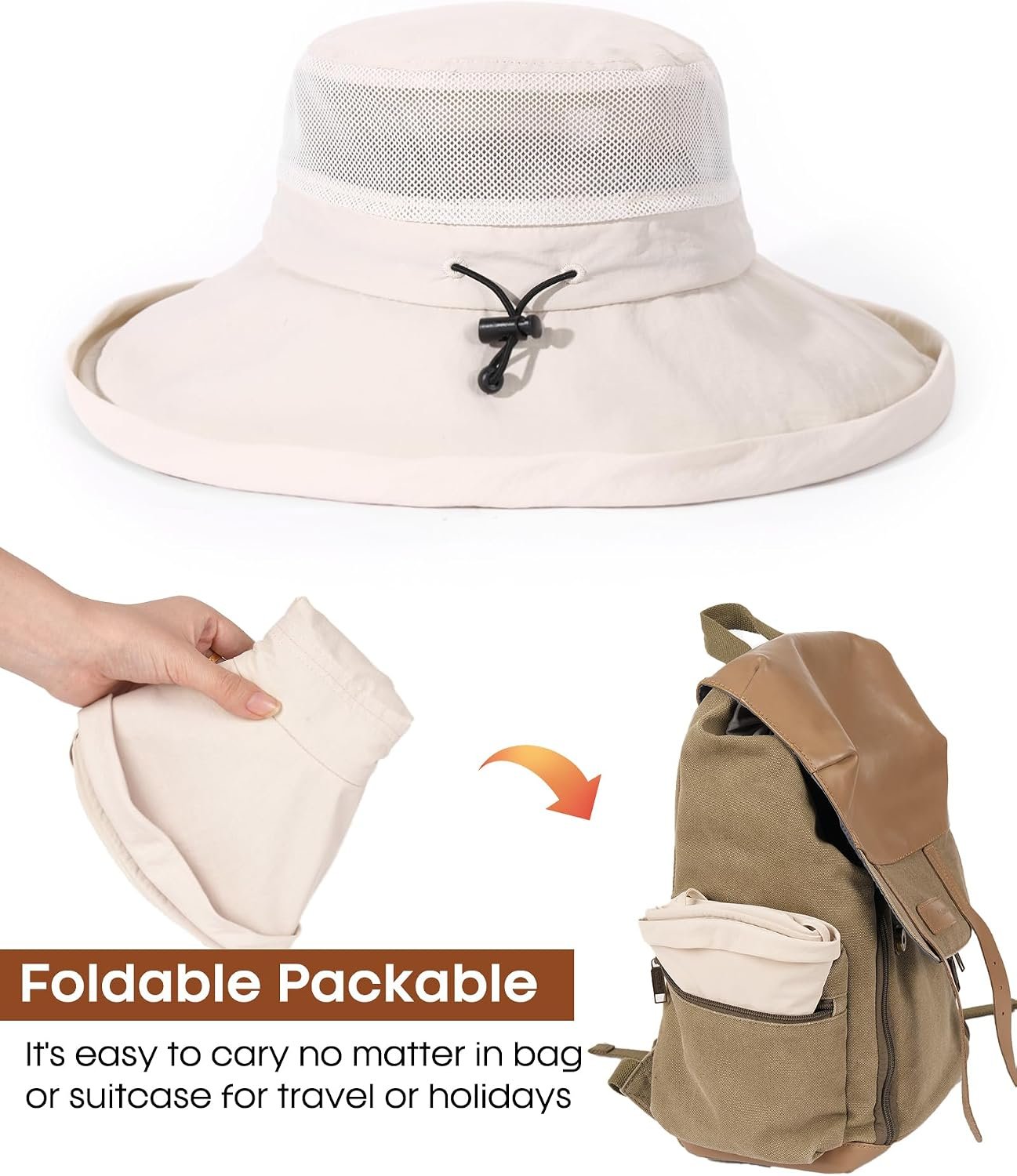 Wide Brim Sun Hat with Ponytail Hole for Women UPF 80+ UV Protection Packable Bucket Hiking Travel Outdoor Hat - Image 4