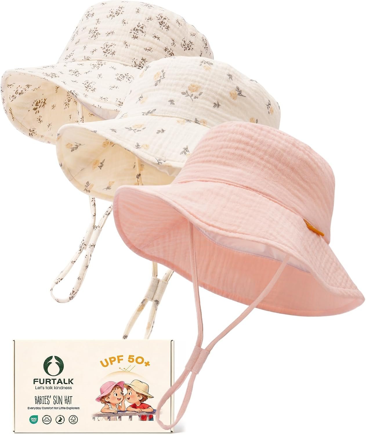 Baby Sun Hat Muslin Cotton Toddler Bucket Hat for Girls Boys Wide Brim UPF 50+ Summer Beach Hats - Image 8