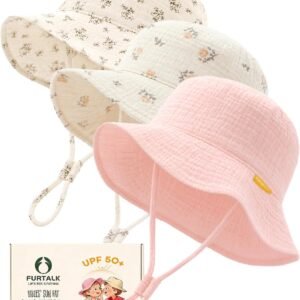 Baby Sun Hat Muslin Cotton Toddler Bucket Hat for Girls Boys Wide Brim UPF 50+ Summer Beach Hats