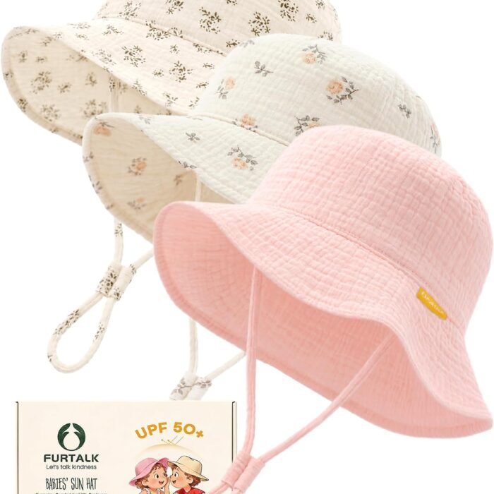Baby Sun Hat Muslin Cotton Toddler Bucket Hat for Girls Boys Wide Brim UPF 50+ Summer Beach Hats