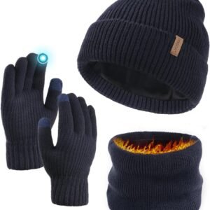 Winter Knit Beanie Hat Sacrf Touch Screen Gloves Set Soft Fleece Lining Warm Beanie Unisex Winter Set