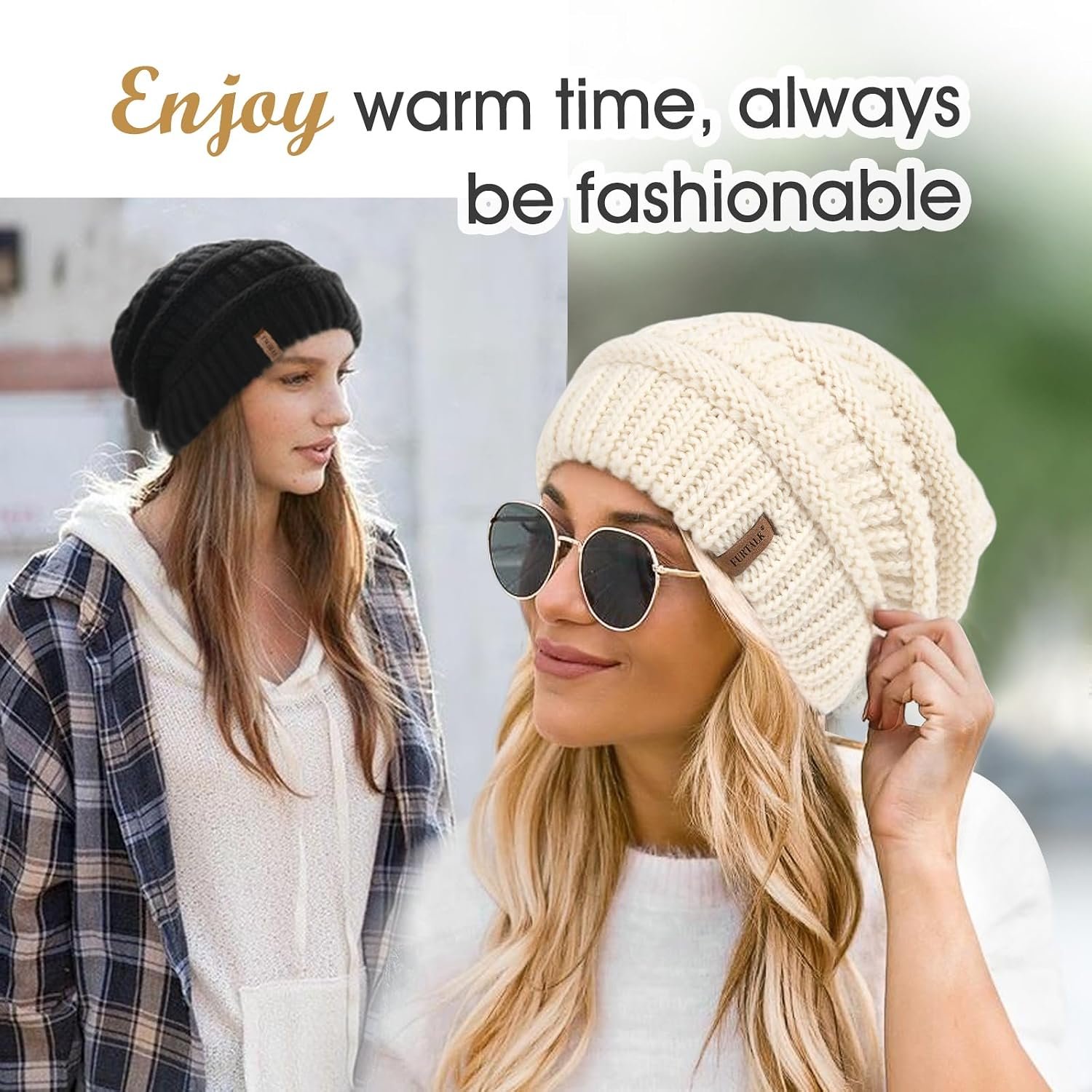 Winter Hats for Women Fleece Lined Knit Beanie Hats Slouchy Warm Beanies Ski Skull Cap - Image 4