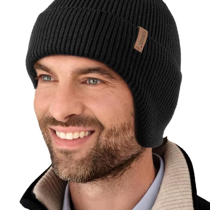 Winter Beanie Hats with Earflap for Men Warm Fleece Line Knitted Outdoor Caps