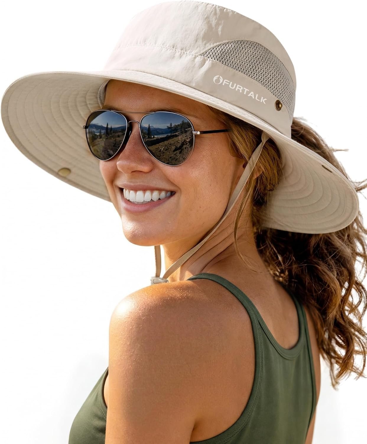 Womens Sun Hat with Ponytail Hole Beach Hiking Summer Wide Brim UPF 50+ Outdoor Protection Foldable Bucket Hat
