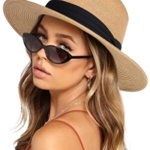 Womens Mens Wide Brim Straw Panama Hat Fedora Summer Beach Sun Hats UPF Straw Hat for Women