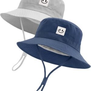 Baby Sun Hat Smile Face Toddler Bucket Hat UPF 50+ Boys Girls 0-5Y | Breathable Polyester-cotton Baby Sun Hat, Adjustable Buckle, Chin Strap, Smile Face, For Beach, Park, Daycare, Trips