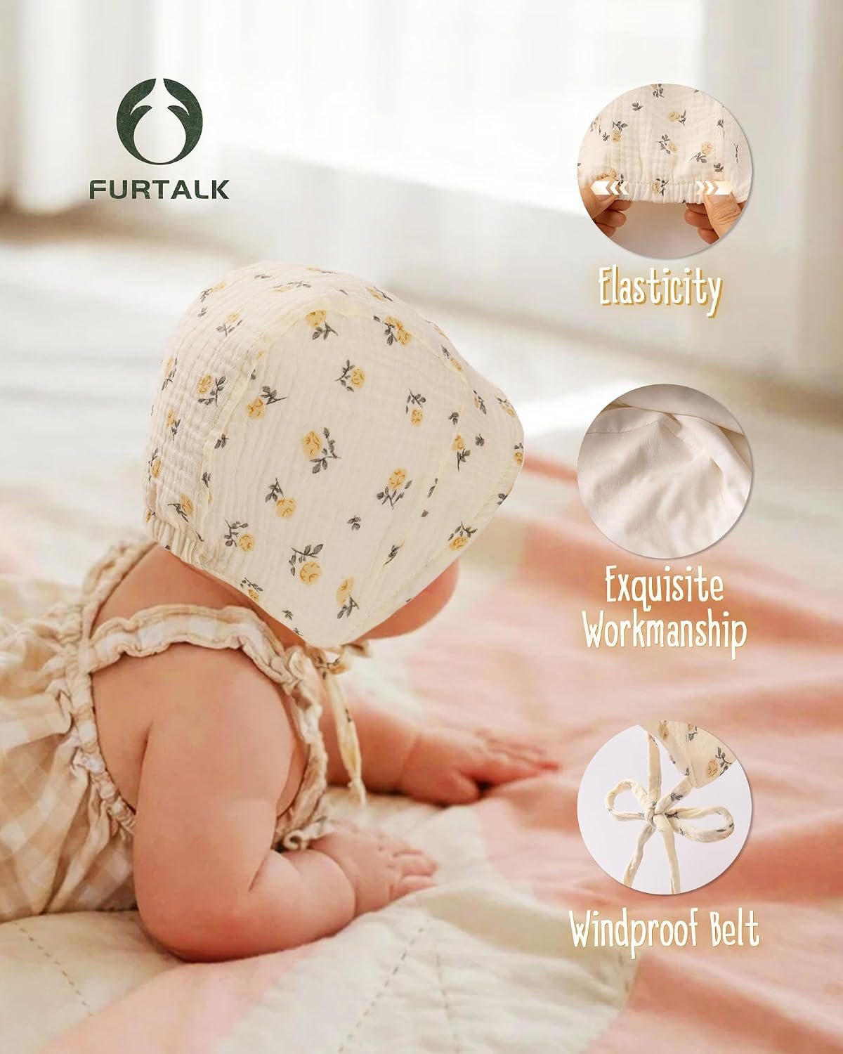 Baby Bonnet Muslin Cotton Soft Adjustable Chin Strap for Infant Boys Girls - Image 4