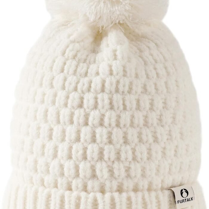 Womens Winter Beanie Hat with Knitted Pom Pom Warm Fleece Lined Knit Soft Skull Cap for Women