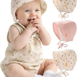 Baby Bonnet Muslin Cotton Soft Adjustable Chin Strap for Infant Boys Girls