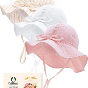 3 Pack Baby Sun Hat Toddler Beach Hat Girls UPF 50+ Wide Brim Infant Kids Summer Adjustable Sun Protection