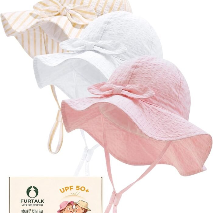 3 Pack Baby Sun Hat Toddler Beach Hat Girls UPF 50+ Wide Brim Infant Kids Summer Adjustable Sun Protection