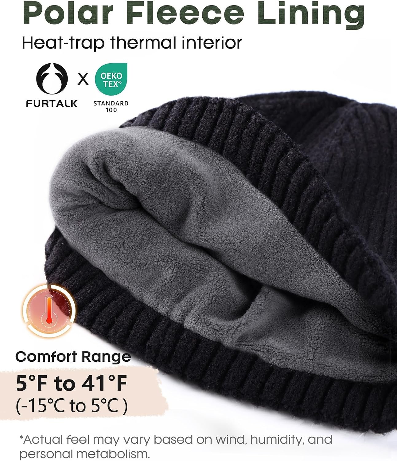 Double Layer Winter Hats for Men Women Beanie Thick Cuffed Warm Ski Hats - Image 2