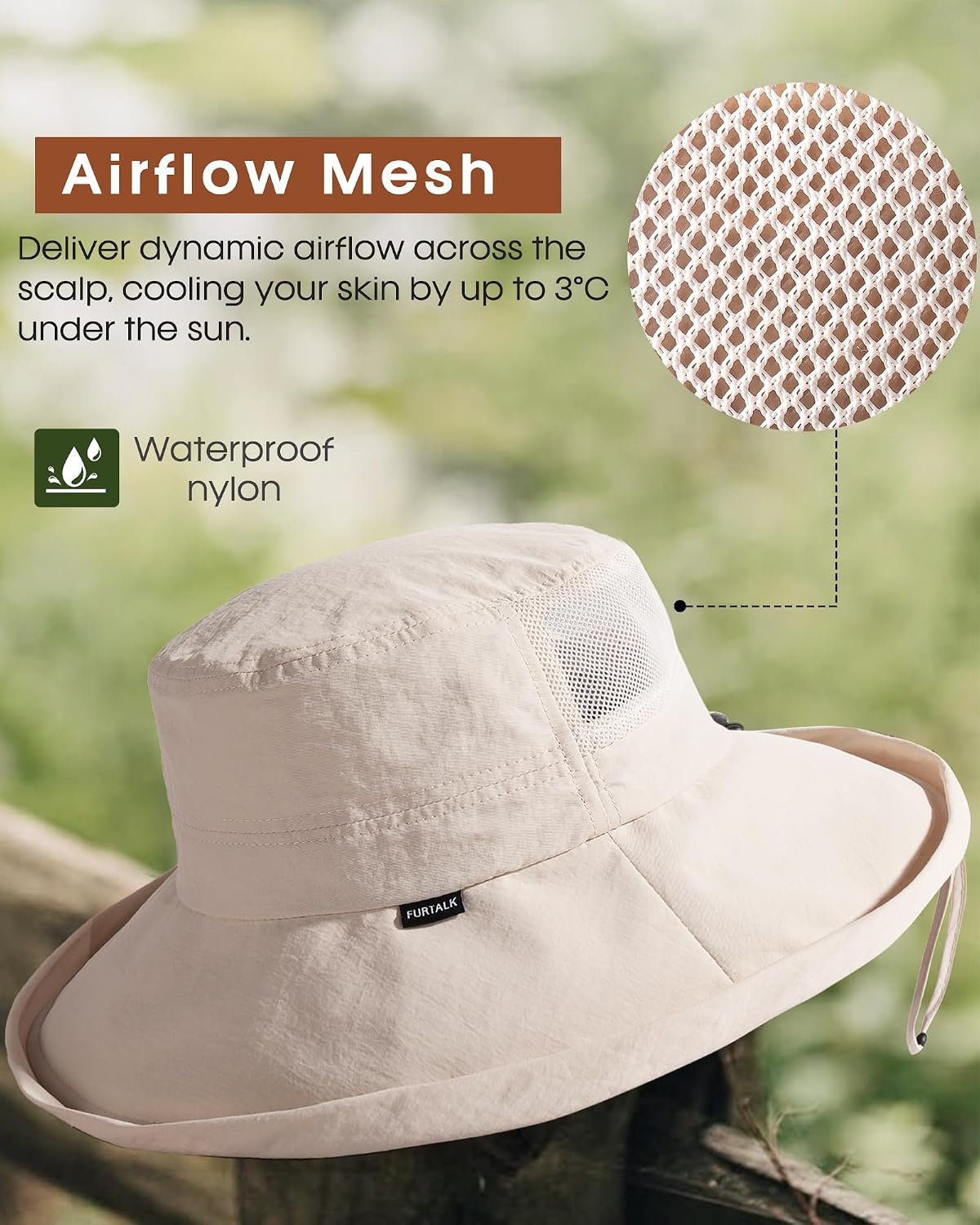 Wide Brim Sun Hat with Ponytail Hole for Women UPF 80+ UV Protection Packable Bucket Hiking Travel Outdoor Hat - Image 6