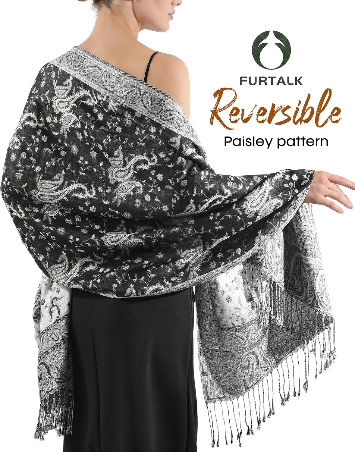 Reversible Paisley Pashmina Shawl Wraps for Women Soft Exotic Indian Rave Scarf for Evening Dress Festival Scarves - Image 3