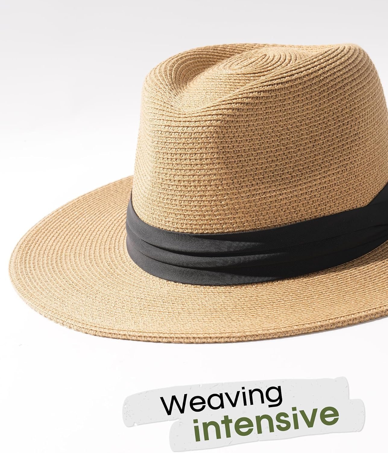 Womens Mens Wide Brim Straw Panama Hat Fedora Summer Beach Sun Hats UPF Straw Hat for Women - Image 3