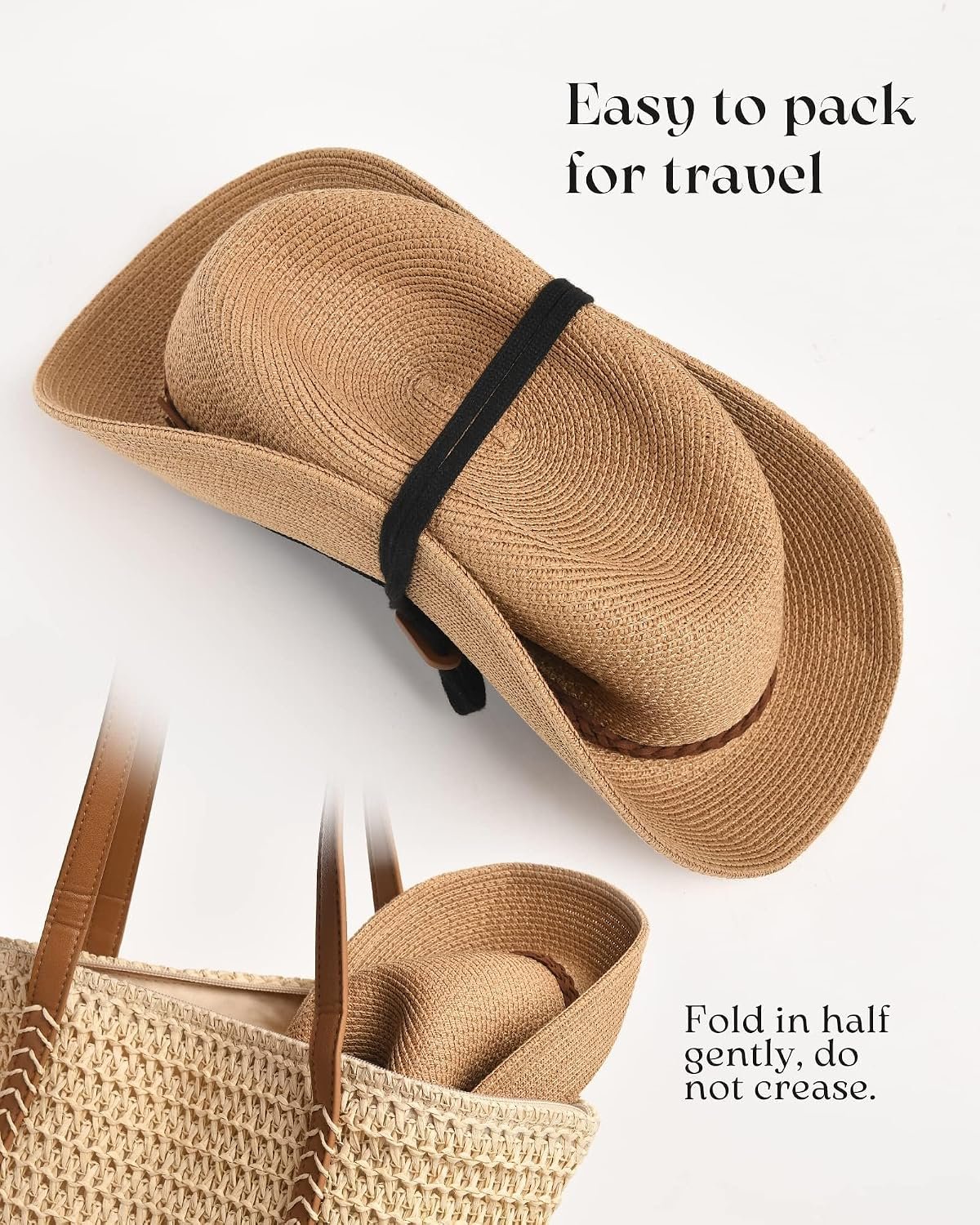Womens Wide Brim Sun Hat Beach Panama Fedora Straw Summer | Packable for Travel, Braided Strap Decor, Adjustable Chin Cord, Breathable Sweatband, Ideal for Summer Vacations - Image 3