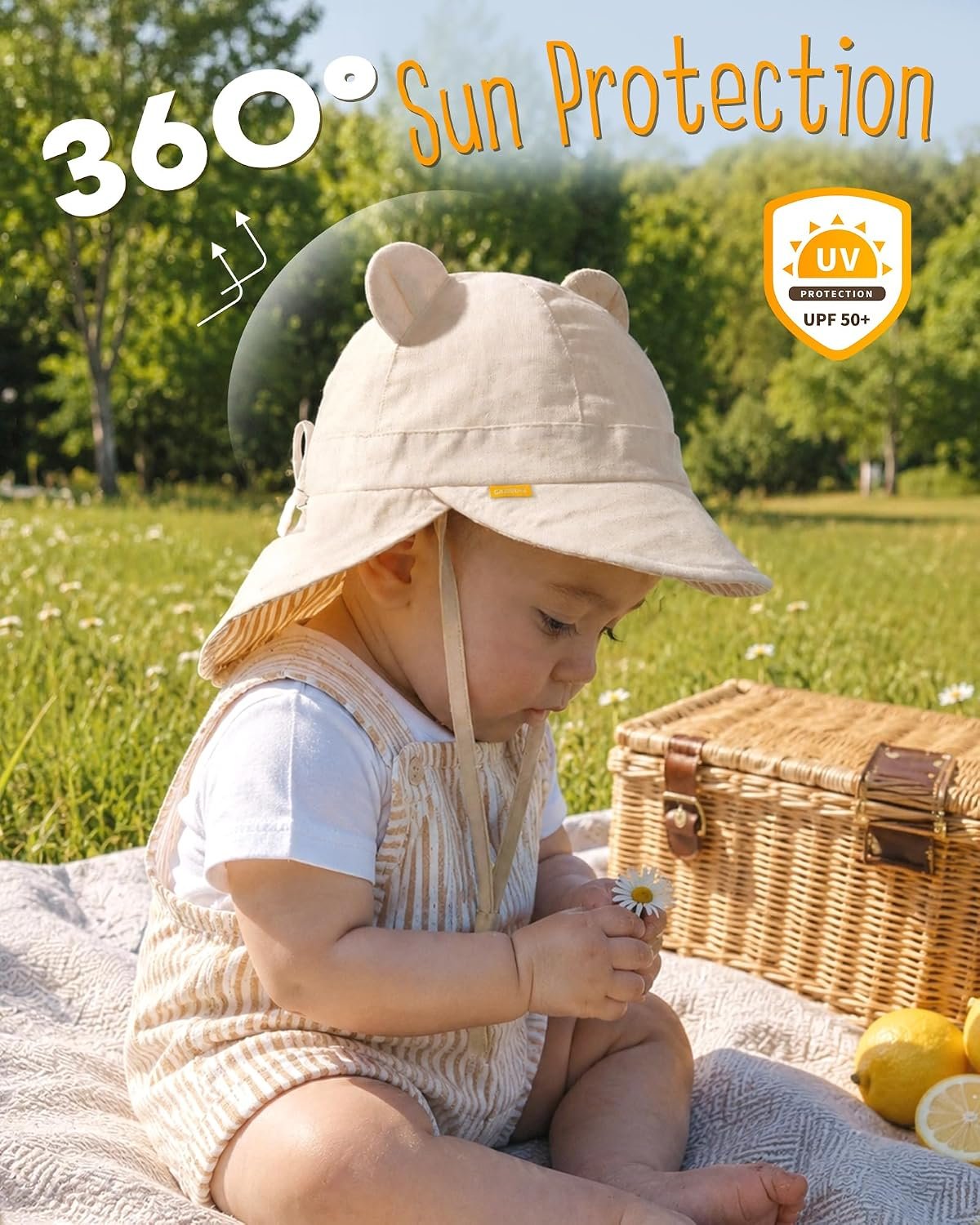 Baby Sun Hat UPF 50+ Toddler Hat with Neck Flap, Breathable Adjustable Fit for Boys & Girls - Image 2