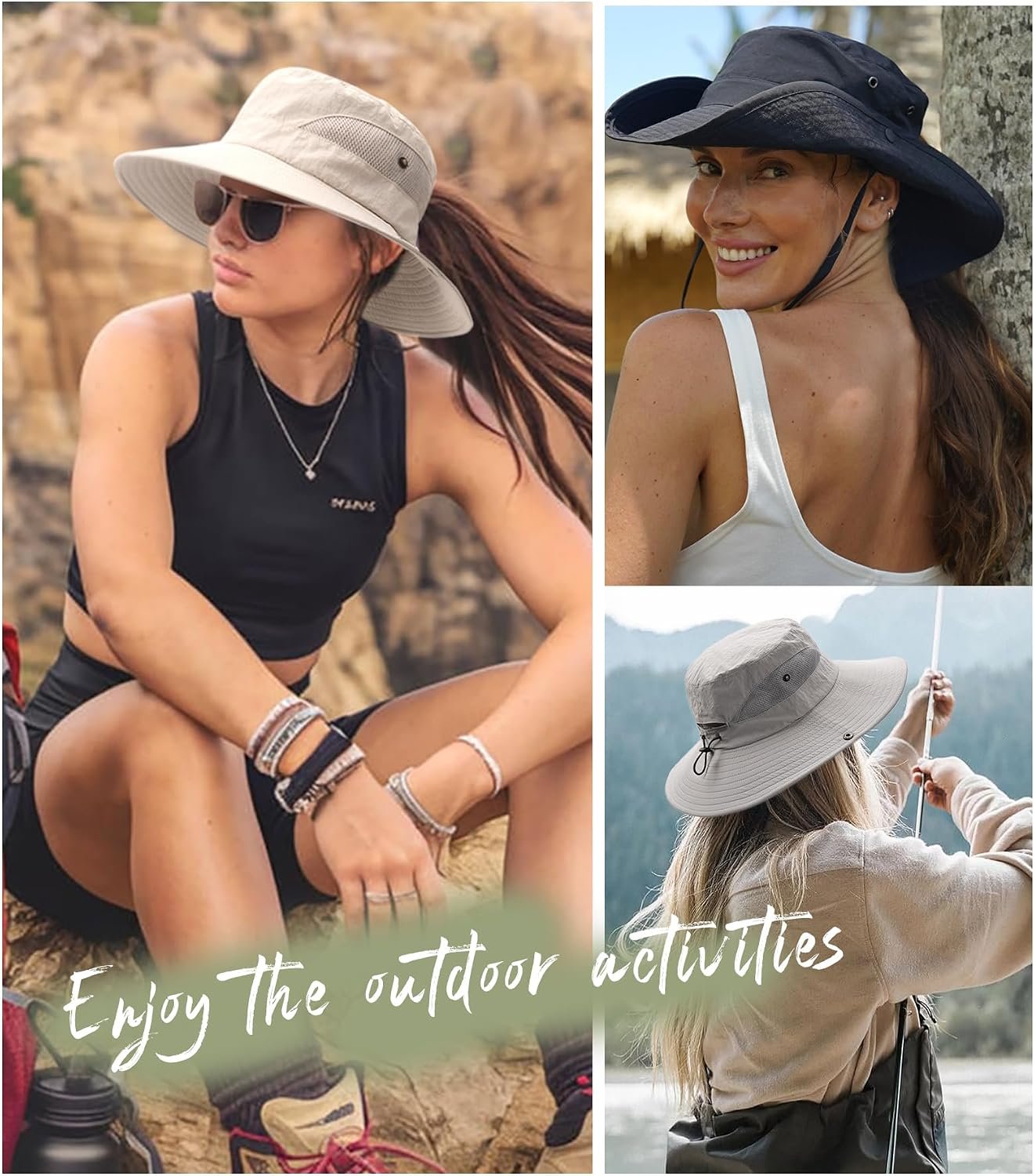 Womens Sun Hat with Ponytail Hole Beach Hiking Summer Wide Brim UPF 50+ Outdoor Protection Foldable Bucket Hat - Image 6