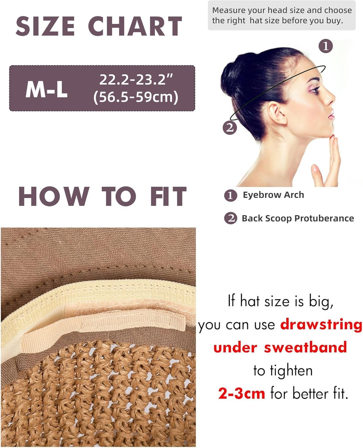 Summer Straw Beach Sun Hats for Women UPF 50 Floppy Wide Brim Travel Bucket Hat Foldable Packable - Image 6