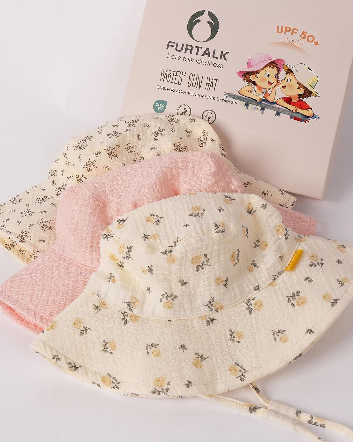 Baby Sun Hat Muslin Cotton Toddler Bucket Hat for Girls Boys Wide Brim UPF 50+ Summer Beach Hats - Image 7