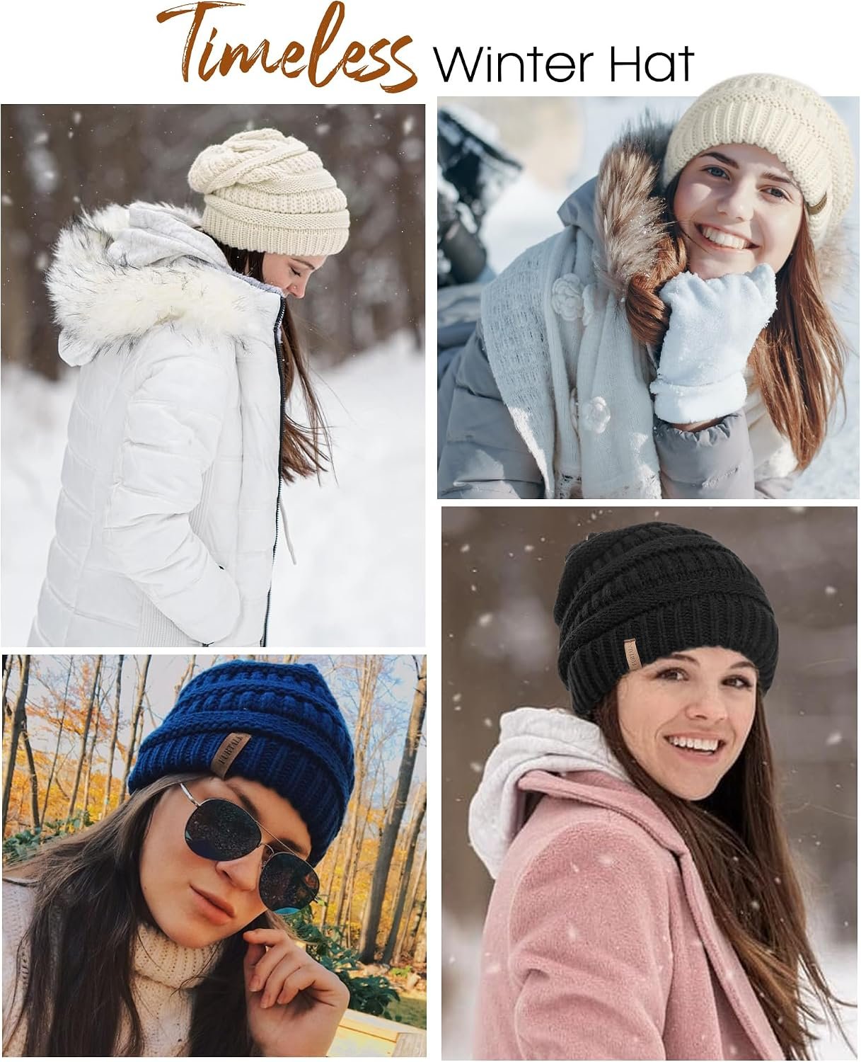 Winter Hats for Women Fleece Lined Knit Beanie Hats Slouchy Warm Beanies Ski Skull Cap - Image 6