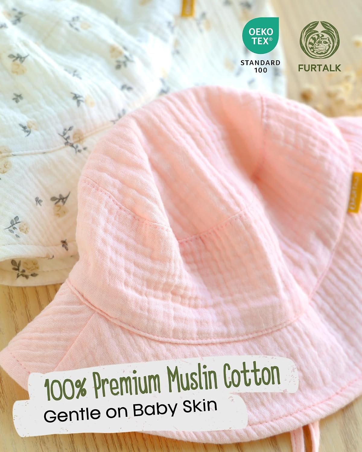 Baby Sun Hat Muslin Cotton Toddler Bucket Hat for Girls Boys Wide Brim UPF 50+ Summer Beach Hats - Image 2
