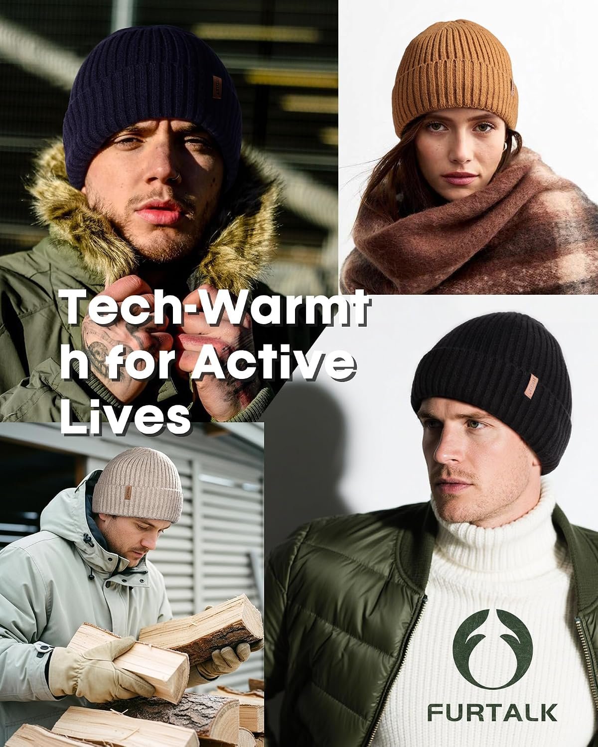 Double Layer Winter Hats for Men Women Beanie Thick Cuffed Warm Ski Hats - Image 6