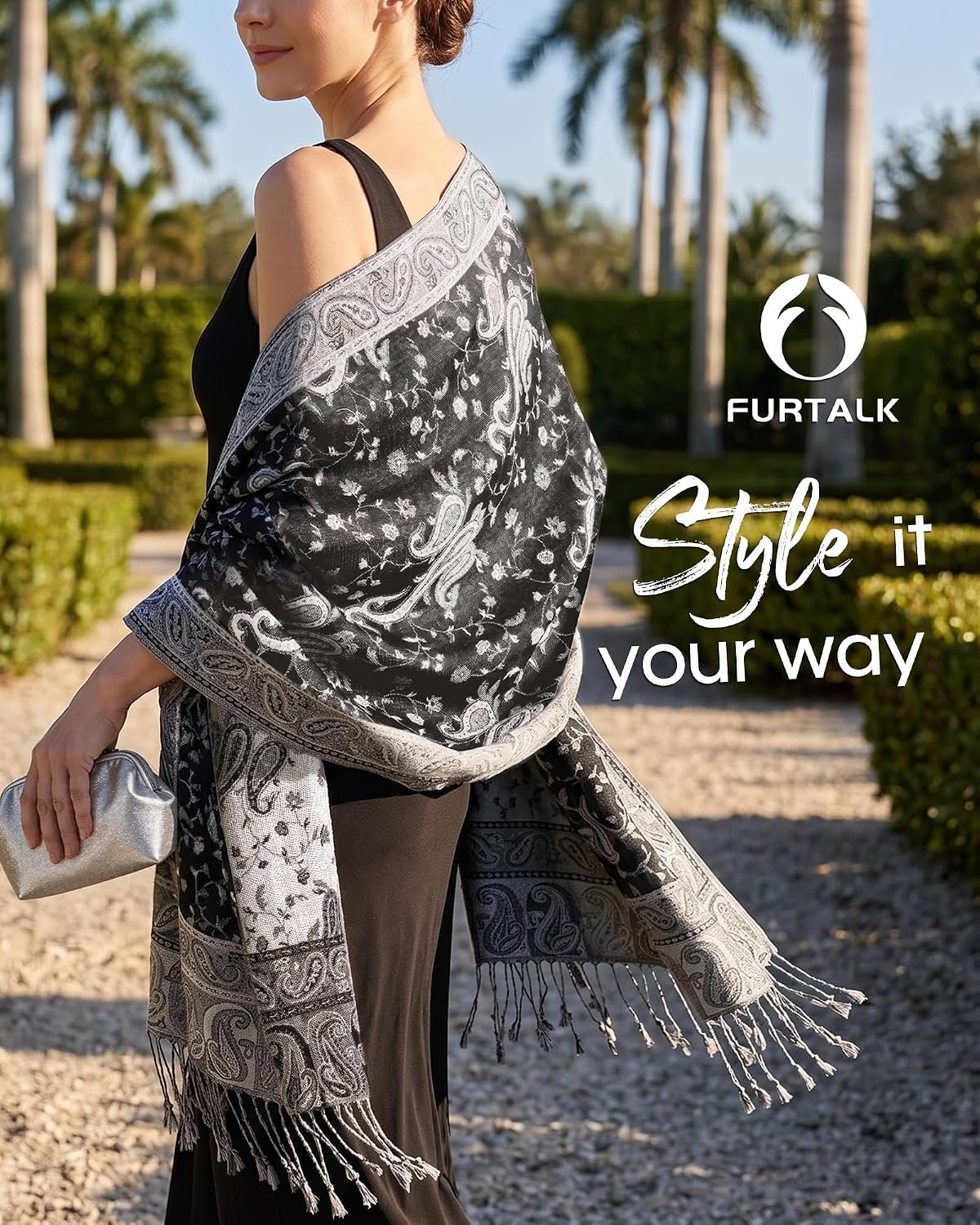 Reversible Paisley Pashmina Shawl Wraps for Women Soft Exotic Indian Rave Scarf for Evening Dress Festival Scarves - Image 4