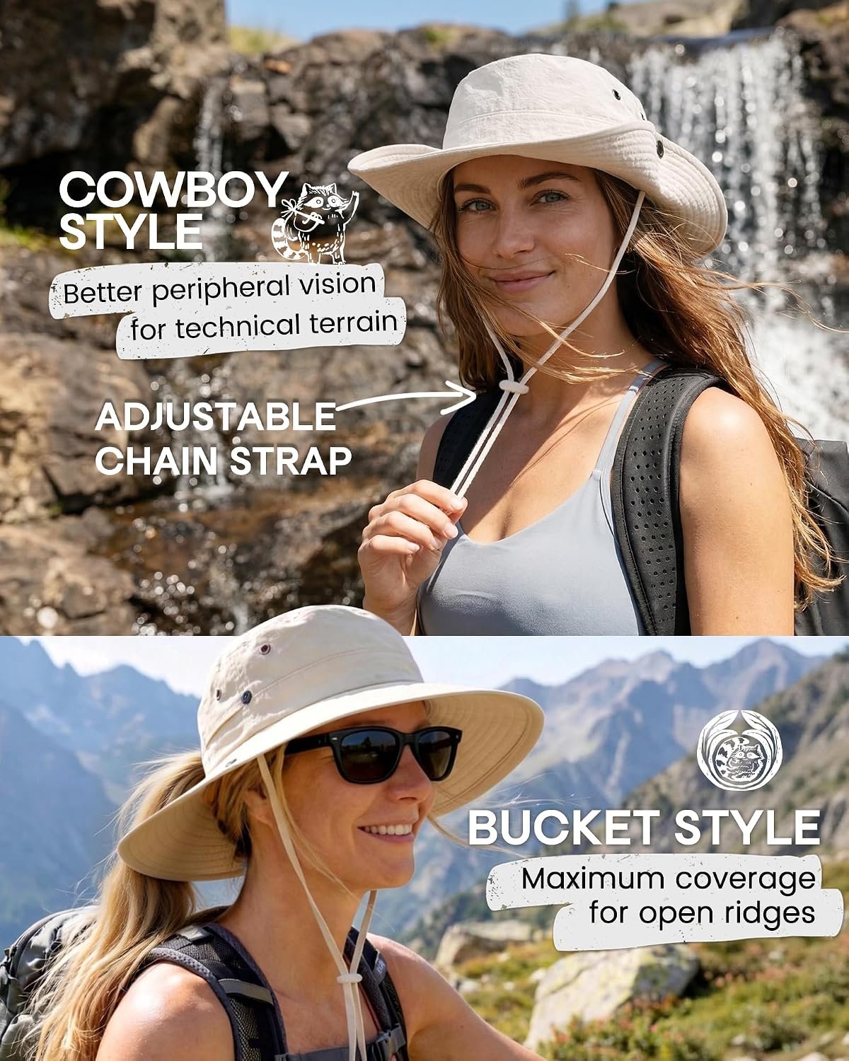 Sun Hats for Women with Ponytail Hole Wide Brim Beach Bucket Hat UPF 50+ Fishing Hiking Outdoor Hats - Image 5