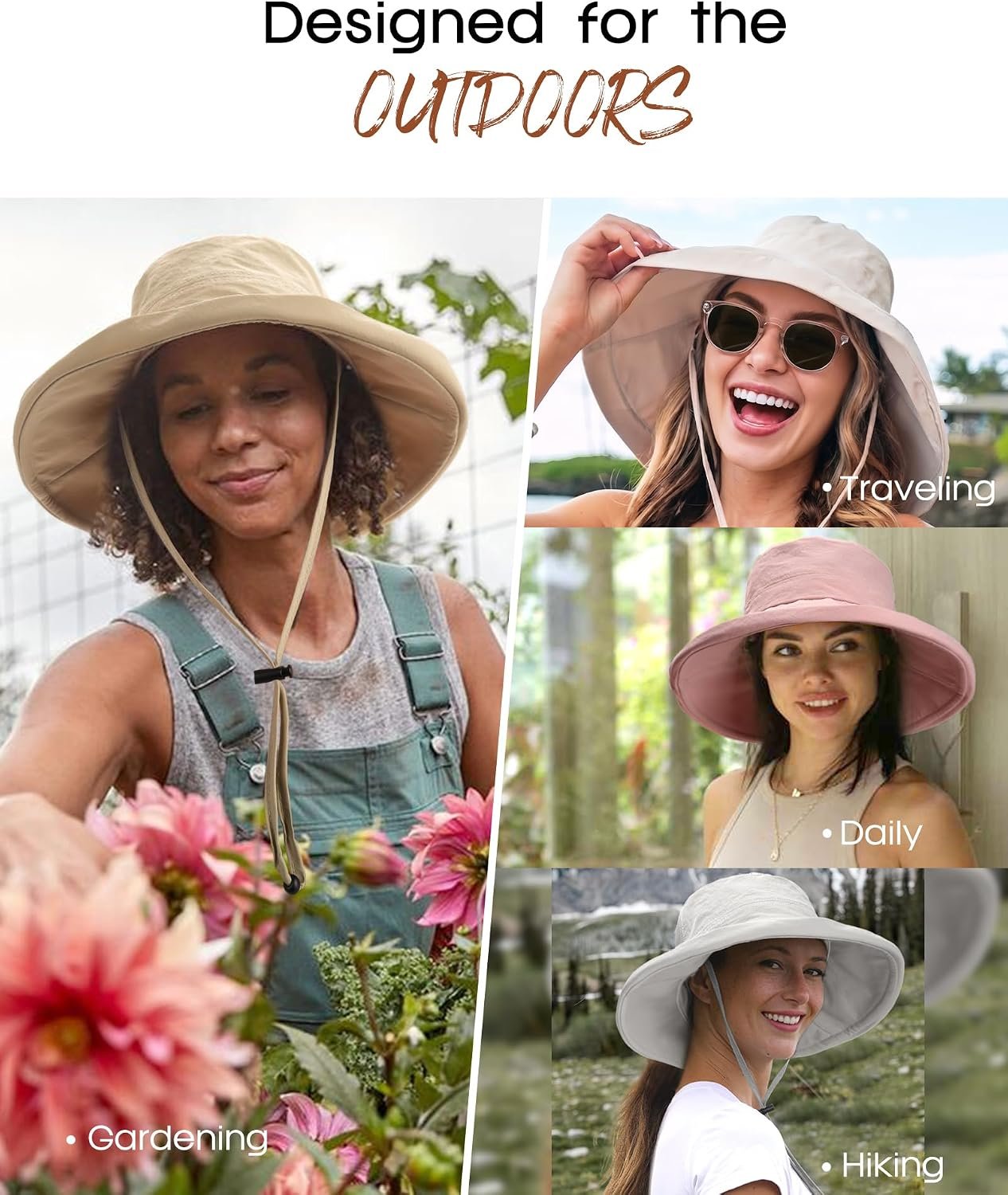 Wide Brim Sun Hat with Ponytail Hole for Women UPF 80+ UV Protection Packable Bucket Hiking Travel Outdoor Hat - Image 5