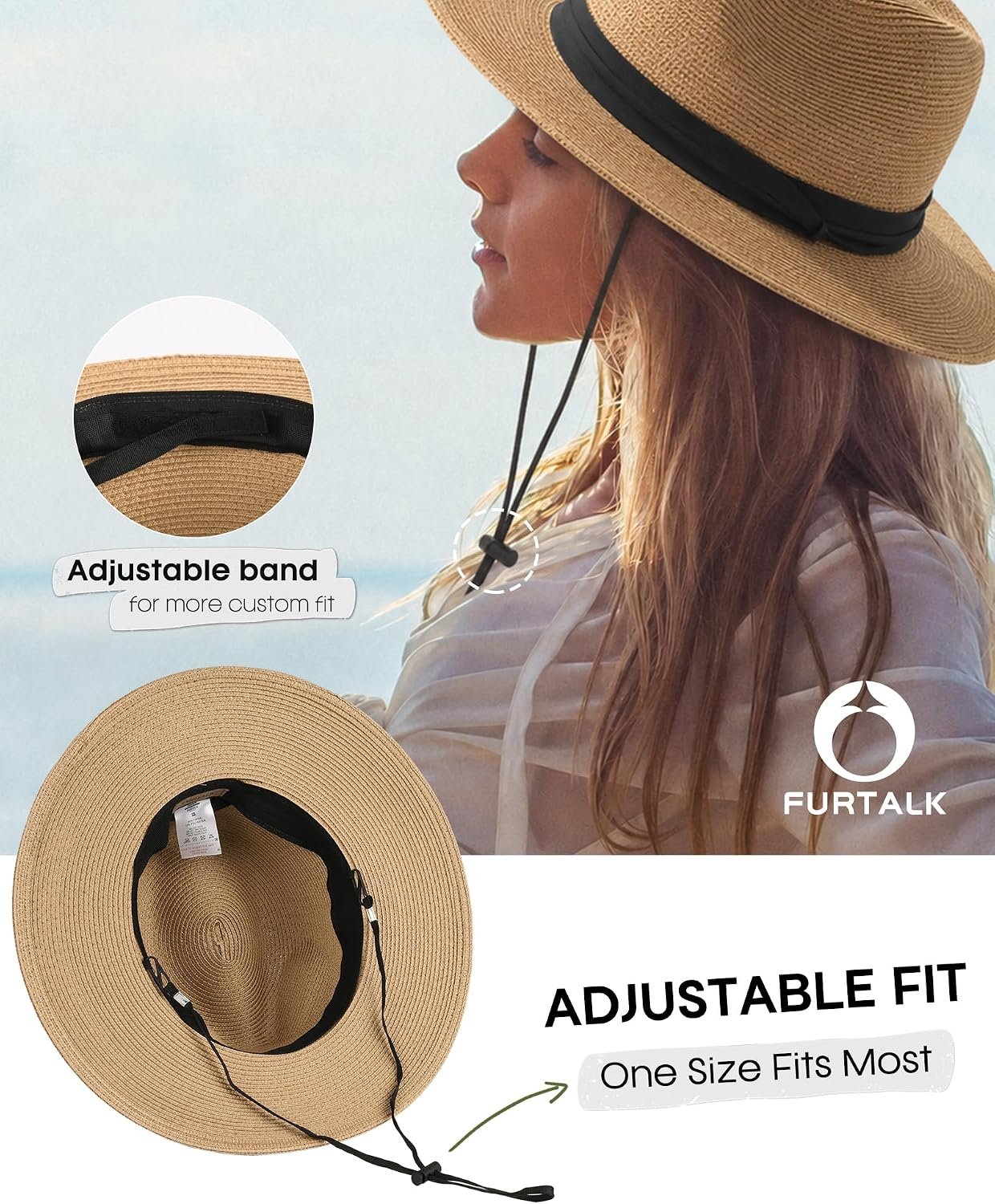 Womens Mens Wide Brim Straw Panama Hat Fedora Summer Beach Sun Hats UPF Straw Hat for Women - Image 5