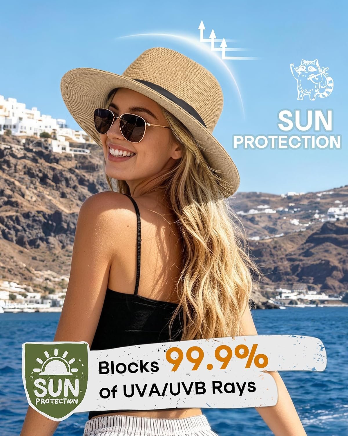 Womens Mens Wide Brim Straw Panama Hat Fedora Summer Beach Sun Hats UPF Straw Hat for Women - Image 2