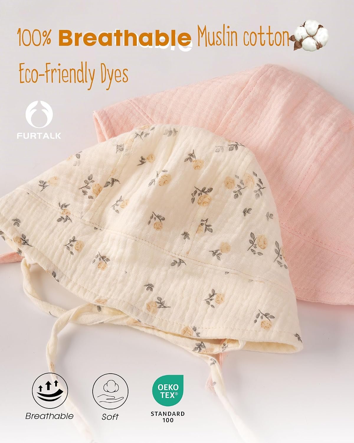 Baby Bonnet Muslin Cotton Soft Adjustable Chin Strap for Infant Boys Girls - Image 3