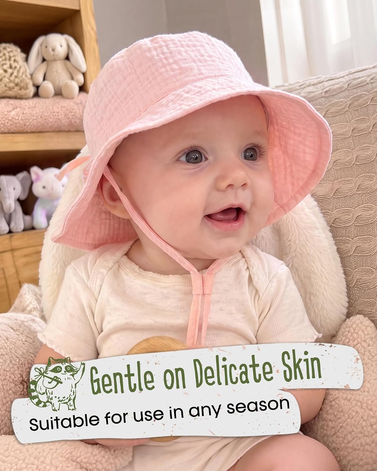 Baby Sun Hat Muslin Cotton Toddler Bucket Hat for Girls Boys Wide Brim UPF 50+ Summer Beach Hats - Image 3