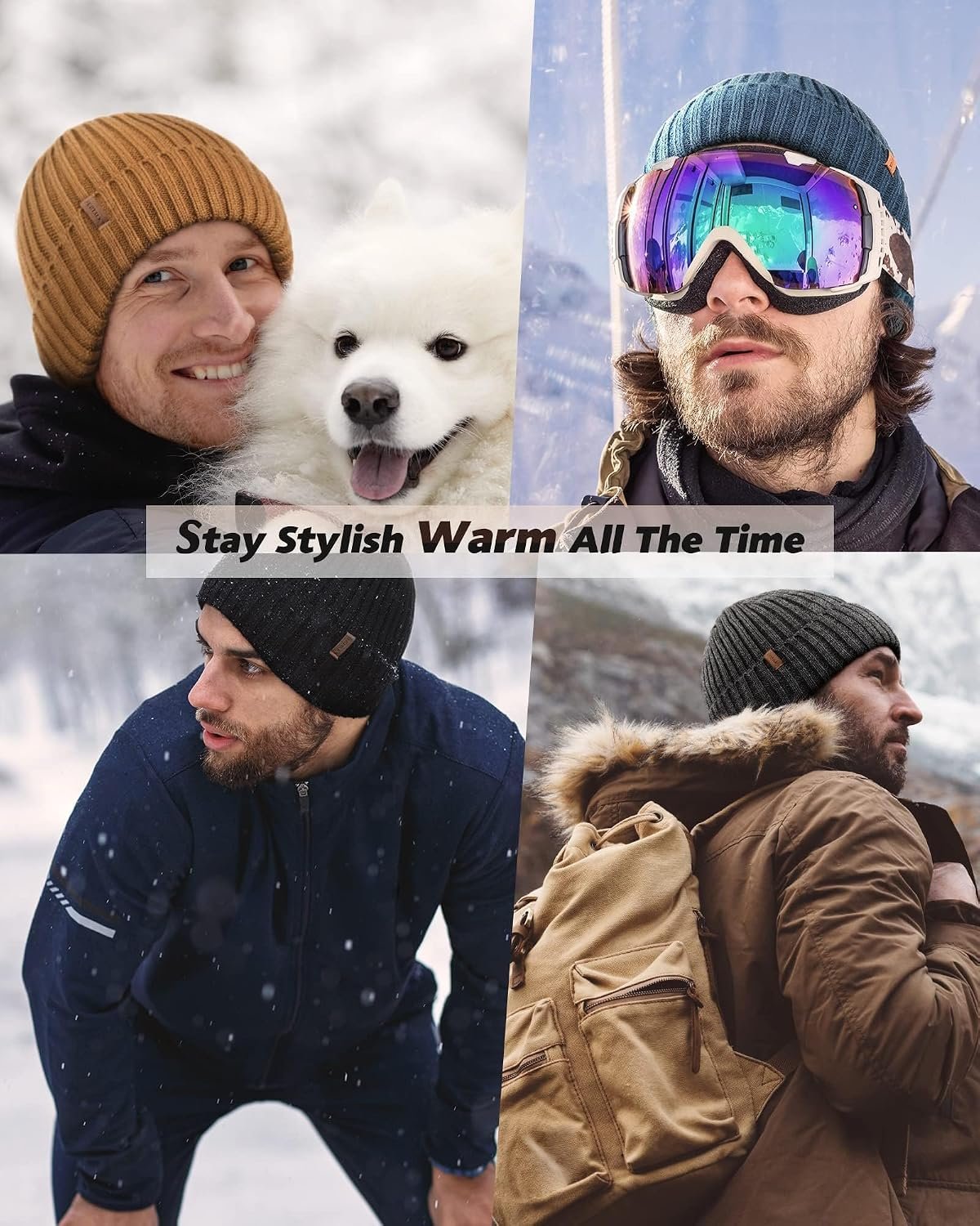 Double Layer Winter Hats for Men Women Beanie Thick Cuffed Warm Ski Hats - Image 7