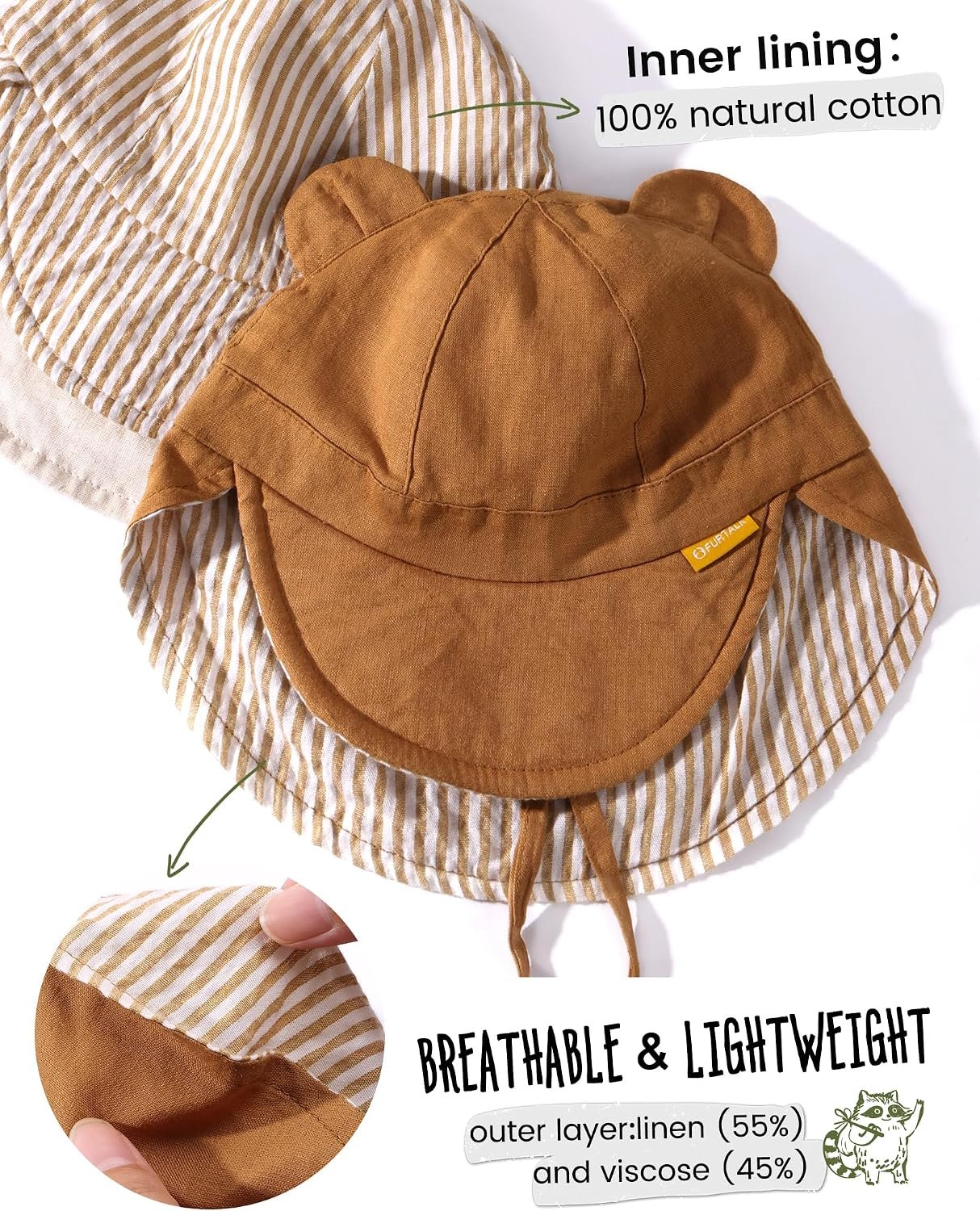 Baby Sun Hat UPF 50+ Toddler Hat with Neck Flap, Breathable Adjustable Fit for Boys & Girls - Image 3