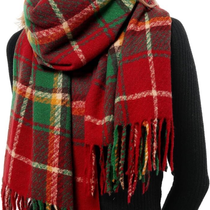 Winter Warm Scarf for Women Soft Shawl Wraps Tassel Plaid Oversized Scarves
