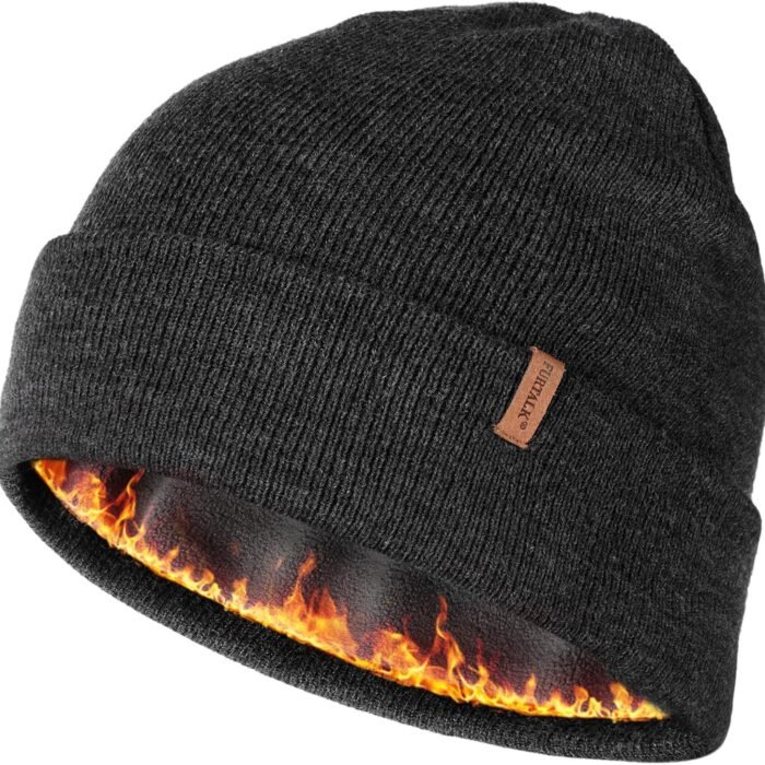 Mens Beanie Fleece Lined Winter Hats Double Layered Stylish Knited Cuffed Plain Hat