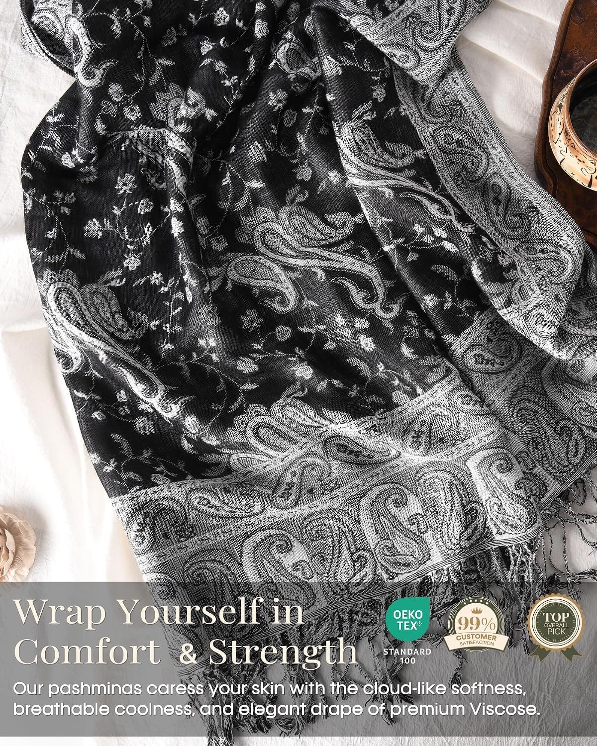 Reversible Paisley Pashmina Shawl Wraps for Women Soft Exotic Indian Rave Scarf for Evening Dress Festival Scarves - Image 5