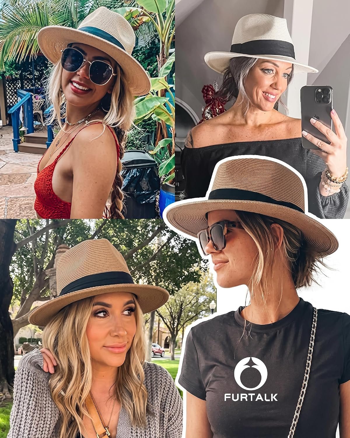 Womens Mens Wide Brim Straw Panama Hat Fedora Summer Beach Sun Hats UPF Straw Hat for Women - Image 4