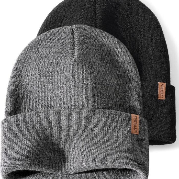 Mens Womens Cuffed Beanie 2 Pack Winter Warm Knit Skull Hats | Double-Layered 100% Acrylic, Ultra-Soft Non-Scratchy Feel, Ideal for Outdoor Skiing & Daily Wear